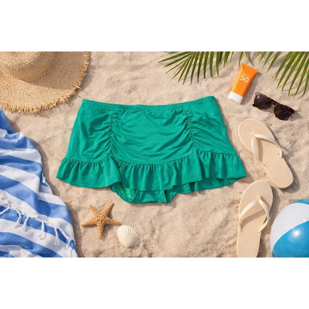 Bisou Bisou Michele Bohbot Swim Skirt Bottom Womens XLrg Green Ruffle Bikini NWT